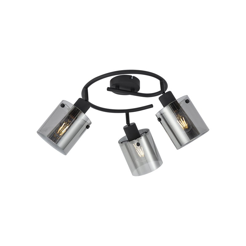 Designerski reflektor sufitowy czarny z przydymionym szkłem okrągły 3-punktowy - Domo