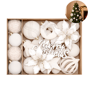 KI Store Lot De 25 Boules De Noël Neutres En Velours Blanc Crème Floquées Incassables Pour Décorations De Sapin De Noël