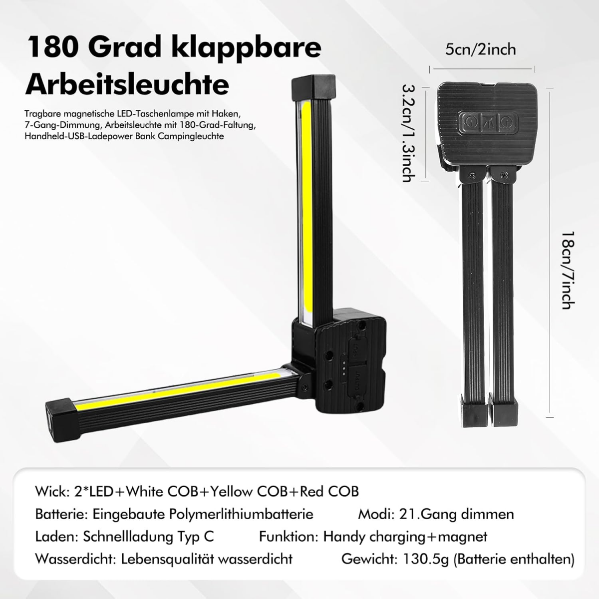 Lampe De Travail LED Portable USB Avec Aimant - 25 LED Inspection Voiture Garage