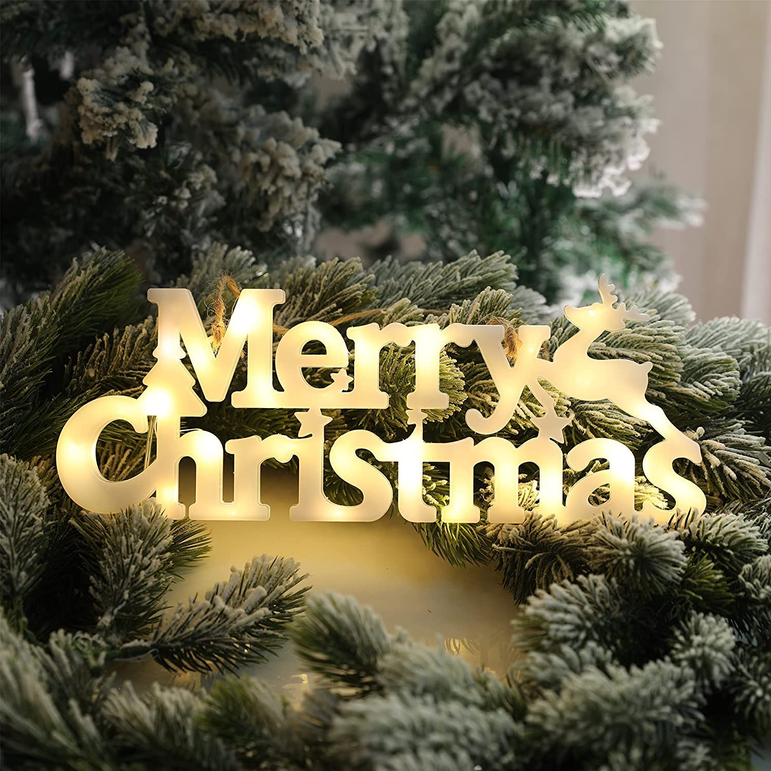 Décorations de Noël, lettres de joyeux Noël, lumière LED pour fête de Noël, lumière de l'alphabet de Noël intérieure et extérieure (blanc chaud) - 2