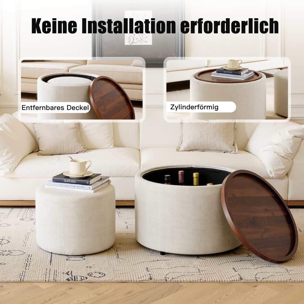 Pouf nido set 2 pezzi con contenitore, tavolino rotondo e panca multifunzionale 4-in-1, 58 cm, pronto all’uso - 4