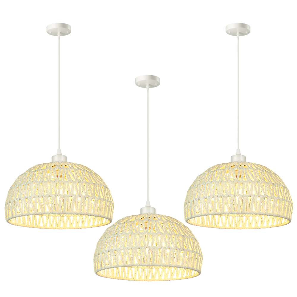 Paquete de 3 lámparas de araña rústicas con bombilla, lámpara de techo bohemia, lámpara de isla, altura ajustable, blanco, luz cálida de 3000 k