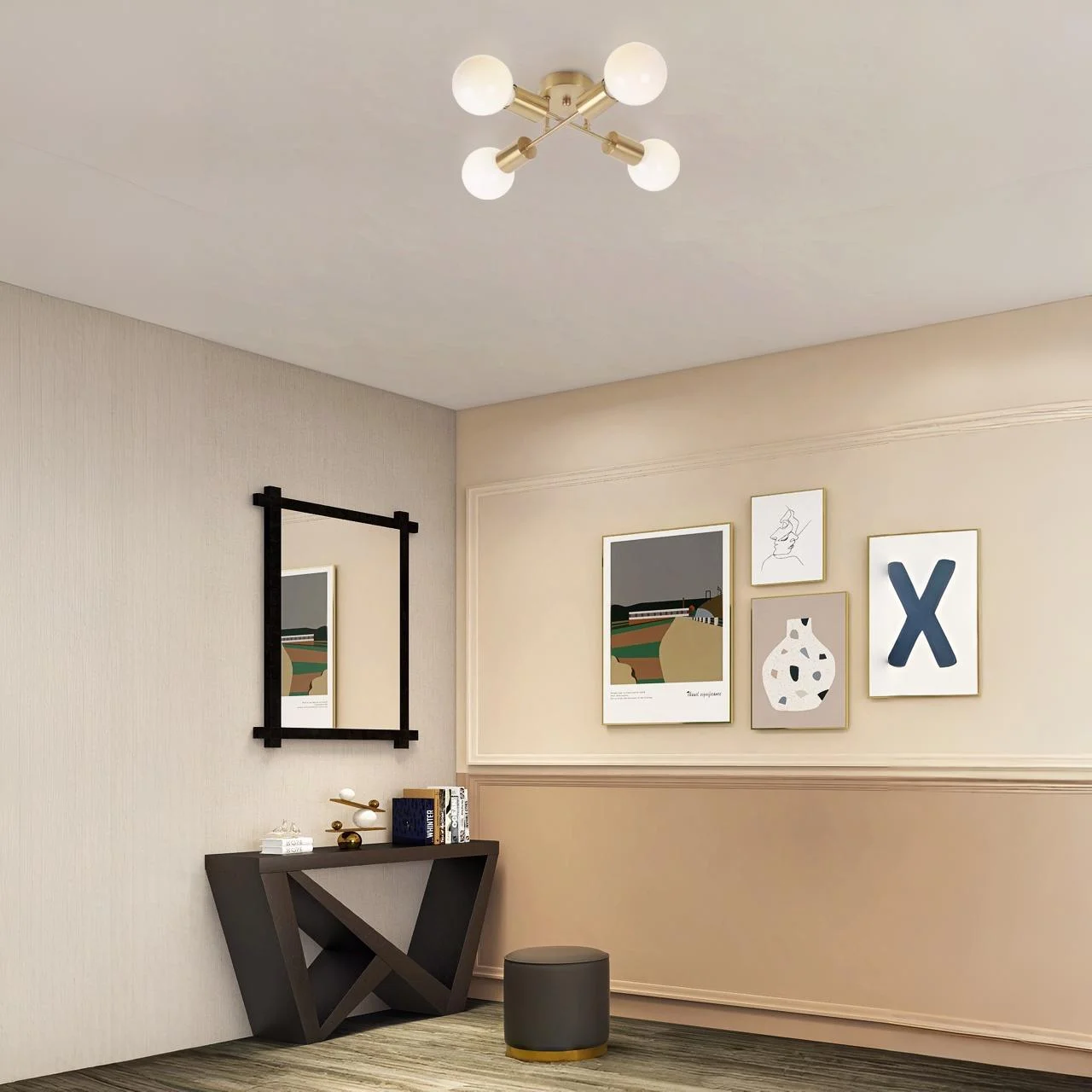 Applique Plafonnier Laiton 3 Lumières Style Campagne - LED Blanc Chaud