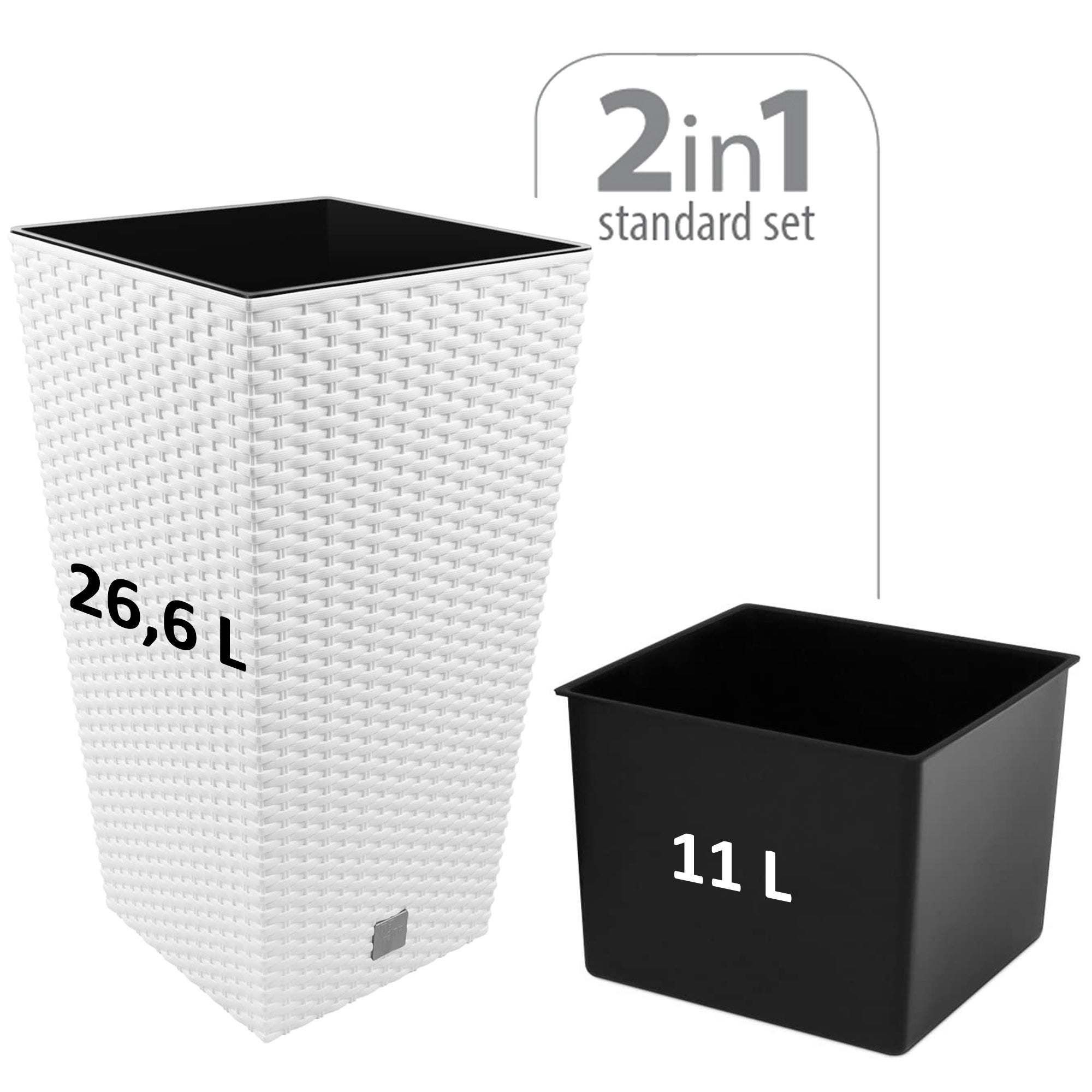 Macetero alto estilo rattan ZANVIC 26x26x50 Blanco - 3