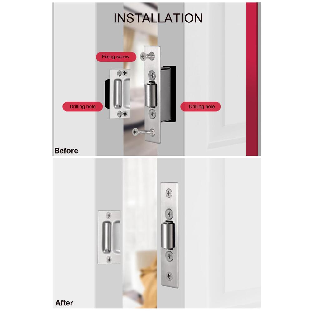 Quatre jeux de serrures dissimulées en acier inoxydable pour portes à enroulement,avec un diamètre de trou de serrure de 20 mm, convenant aux cuisine. - 5
