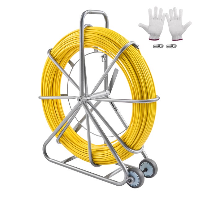 Passa-fio eletricista VEVOR 200 m em fibra de vidro, ferramenta flexível extração de cabos 8 mm com 3 cabeças, para conduítes elétricos, não condutiva
