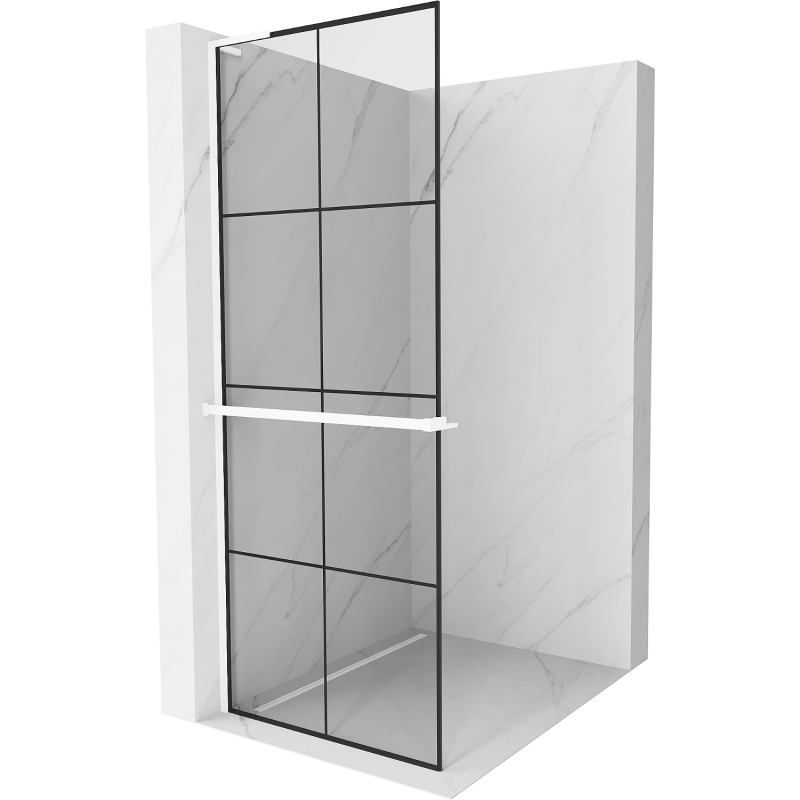 Mexen Kioto+ L ścianka prysznicowa z półką Walk-in 70 x 200 cm, czarna kratka, biała - 800-070-123-20-77