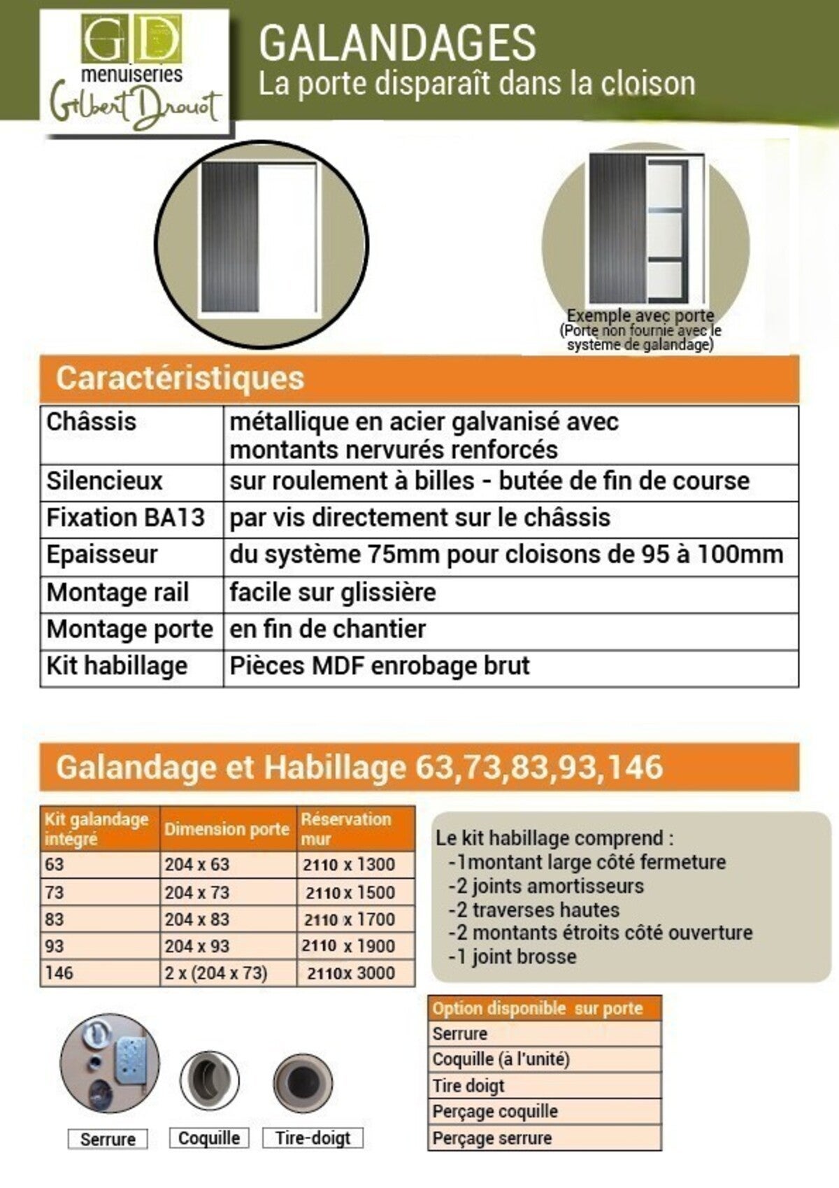 Porta scorrevole Frake con vetro H204 x L73 cm, incassata, kit di finitura Gd Menuseries senza maniglia - 5