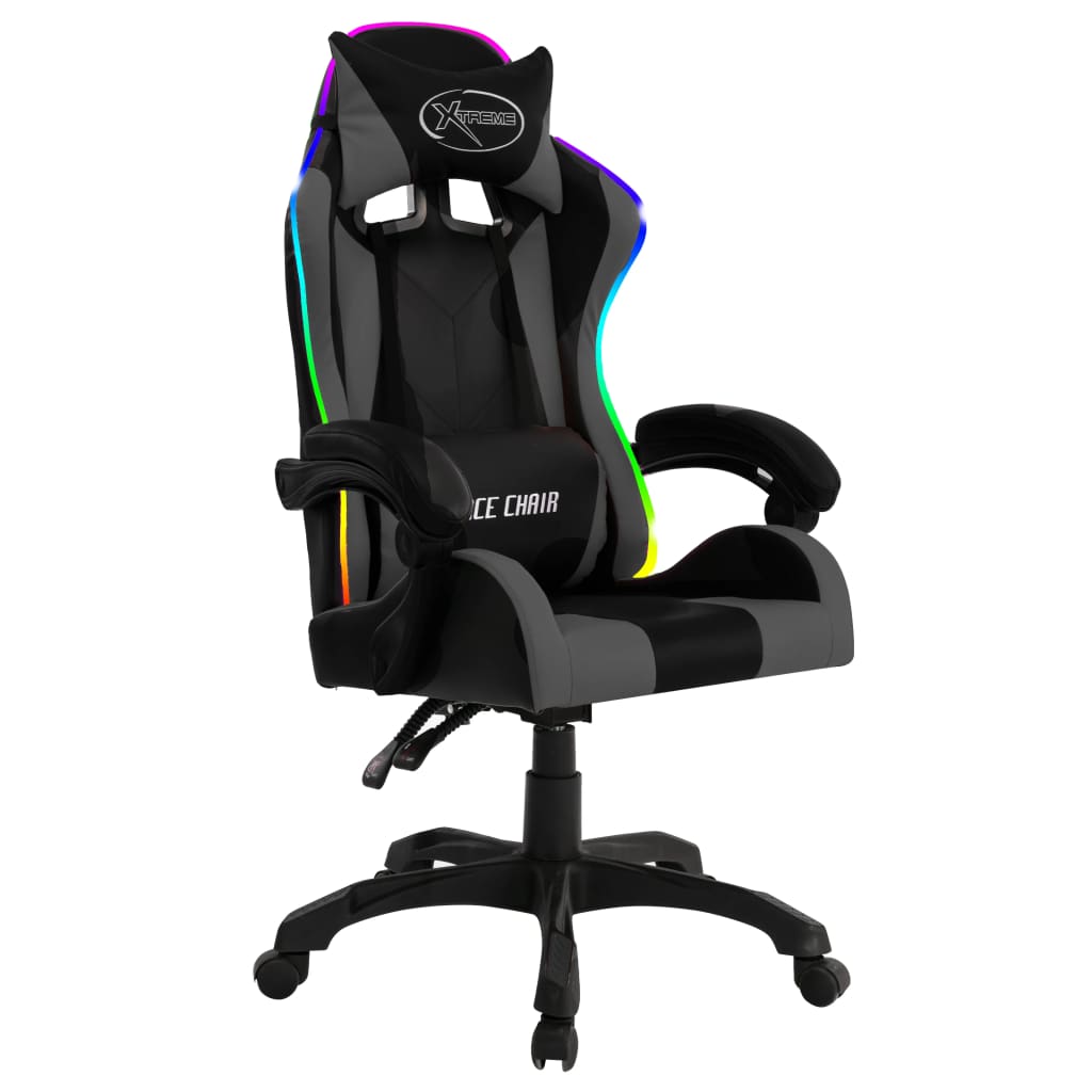 Silla gaming | silla de oficina | silla gamer ergonomica con luces led rgb cuero sintético gris y negro cfw569804