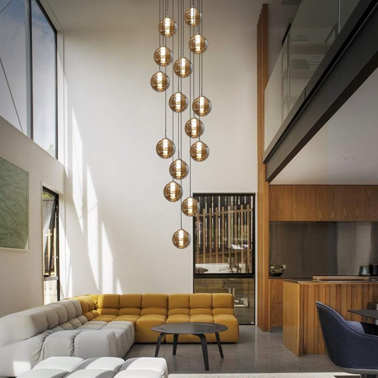 NETTLIFE Suspension Verre Ambre Moderne Diam.41cm G9 Escalier Hauteur Réglable Lustre 15 Ampoules Cuisine Couloir Lampe pour Salon - 3