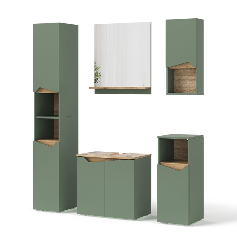 Vicco Zestaw mebli łazienkowych Marelle, Zielony/rzemieślniczy, 5 Teile