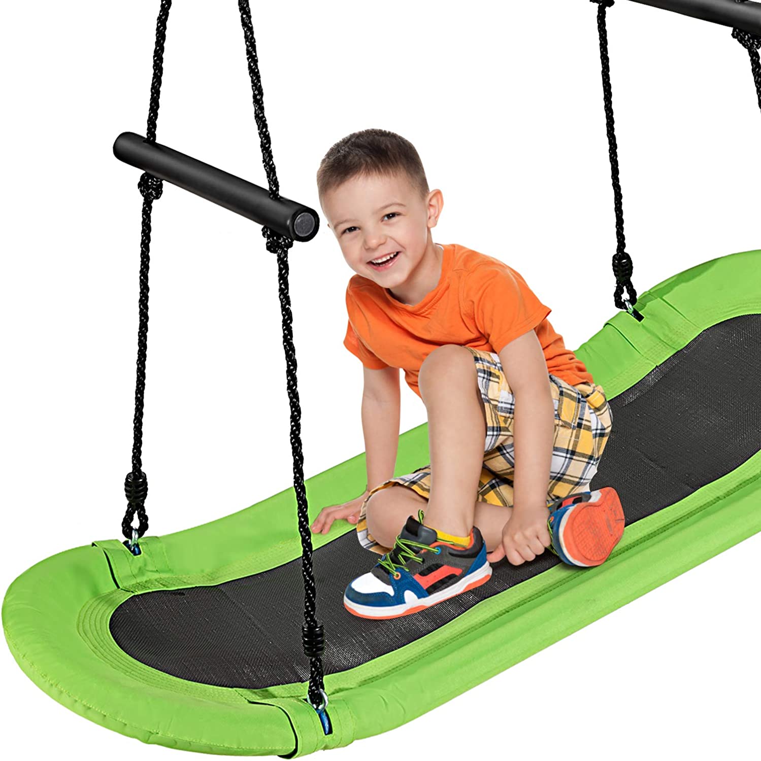 Huśtawka gniazdowa, owalna, deskorolka z uchwytami, huśtawka dziecięca obciążenie do 150 kg, do użytku na zewnątrz, (zielona)