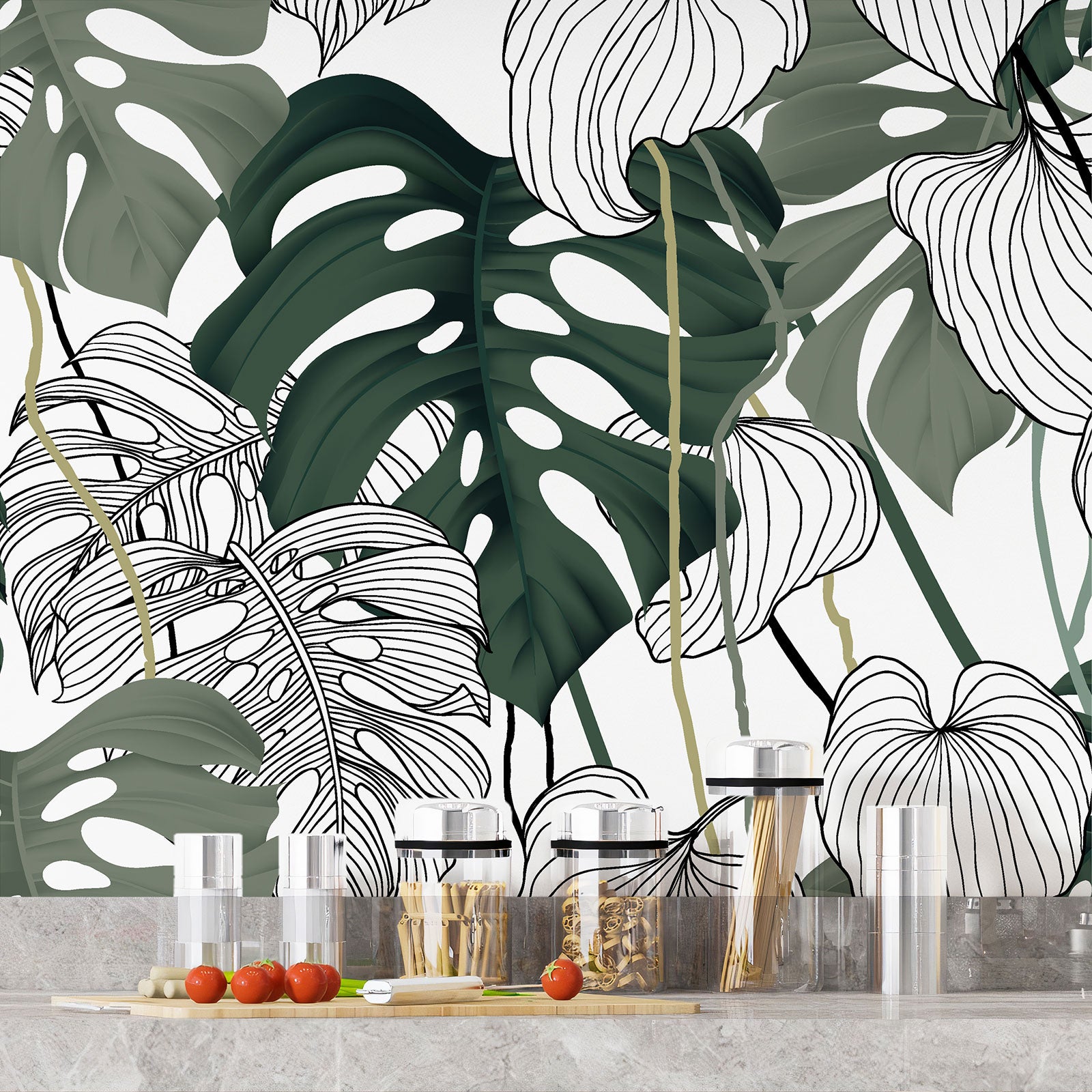 Crédence adhésive sticker décoratif pour cuisine - Fleurs tropicales - Adhésif MAT - 50x90 cm - 4