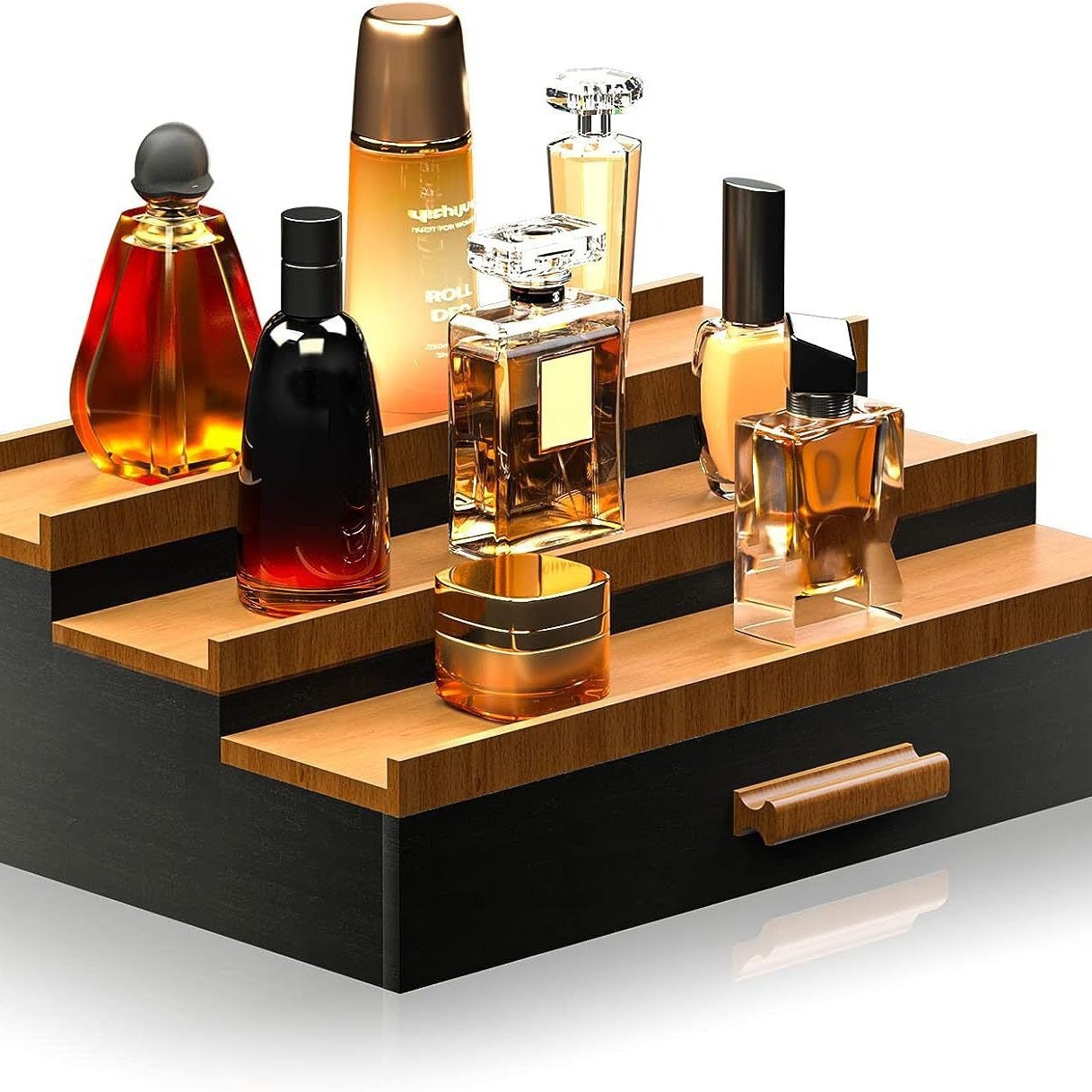 Organizer Da Uomo Per Profumi E Colonia - 7 Scomparti + 2 Cassetti - Portacipria Per Bagno E Comò - Nero