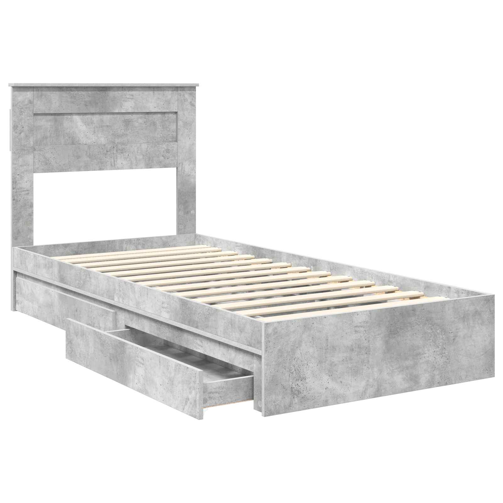 Lit avec rangement en panneau de bois gris béton pour la chambre, 90 × 190 cm - 5