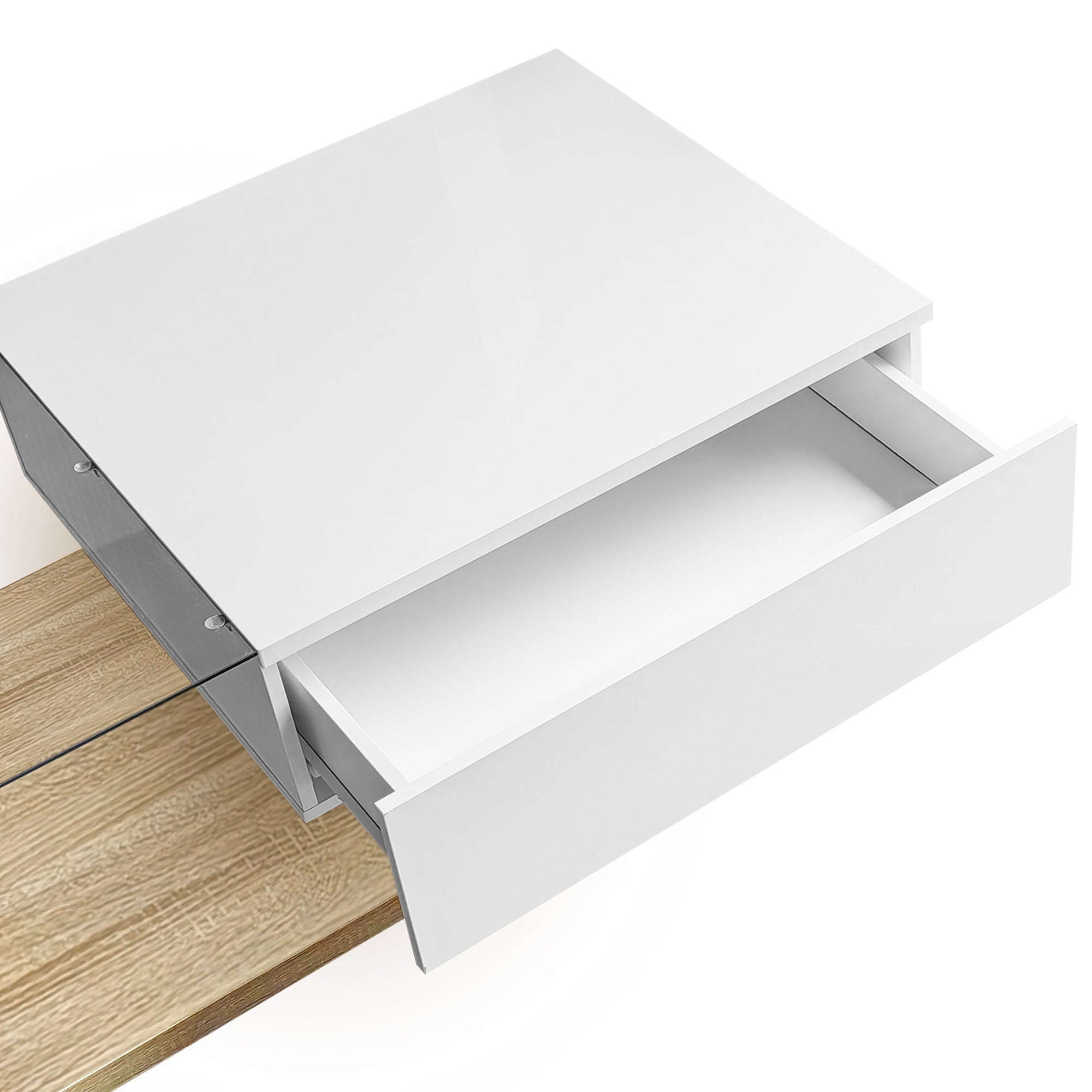 Table basse avec LED - en verre et panneaux de particules - Naturel - 9