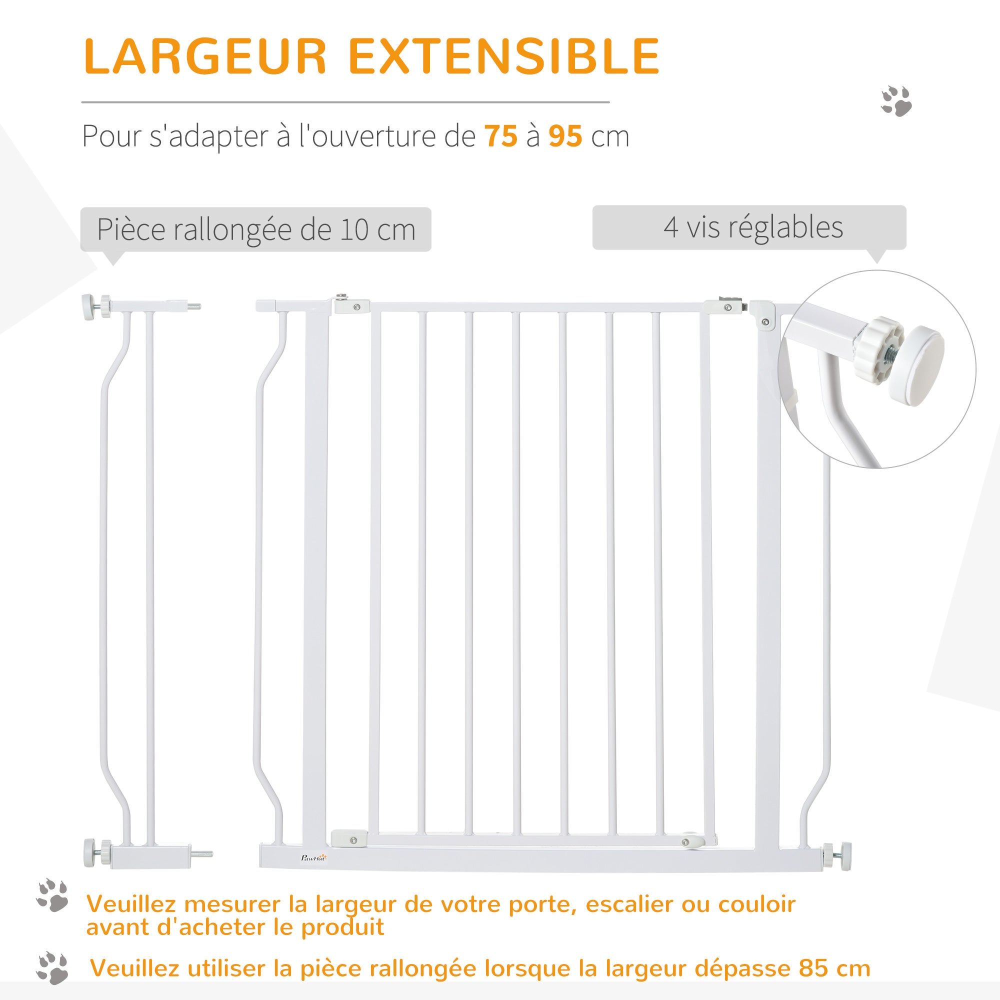 Barrière de sécurité animaux réglable avec porte acier blanc - 5