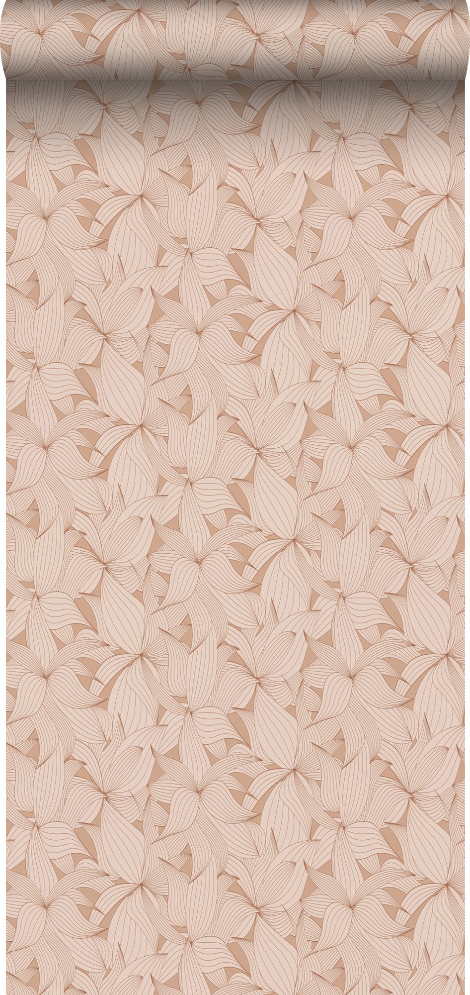 Tapeta narysowane liście terakoty różowej - 50 x 900 cm - ESTAHOME