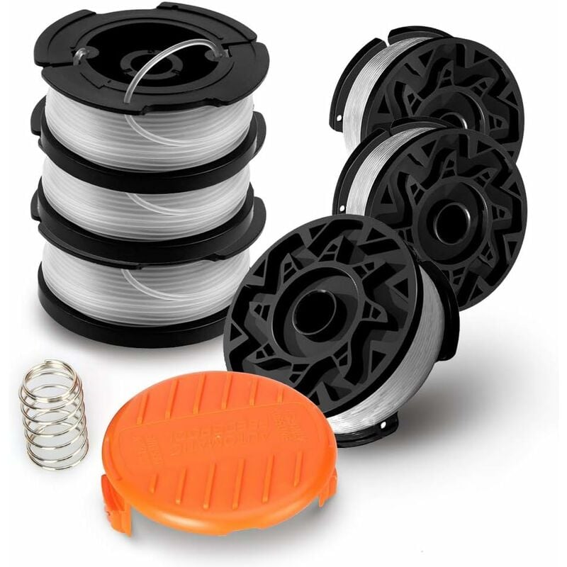 Vicrays Zestaw 8 szpul A6485 A6481 do podkaszarek Black Decker, 6 x 9 m żyłki nylonowej, żyłka o ⌀1,65 mm + 2 nakładki + 2 sprężyny