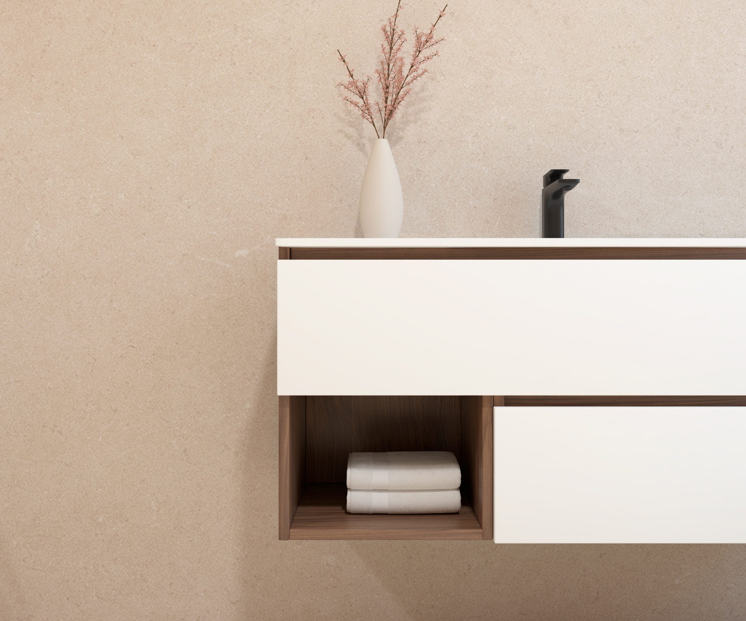 Pack Meuble de Salle de Bain Avantarea avec Vasque Simple et Miroir LED LAVARDENS Noyer 120CM - 2