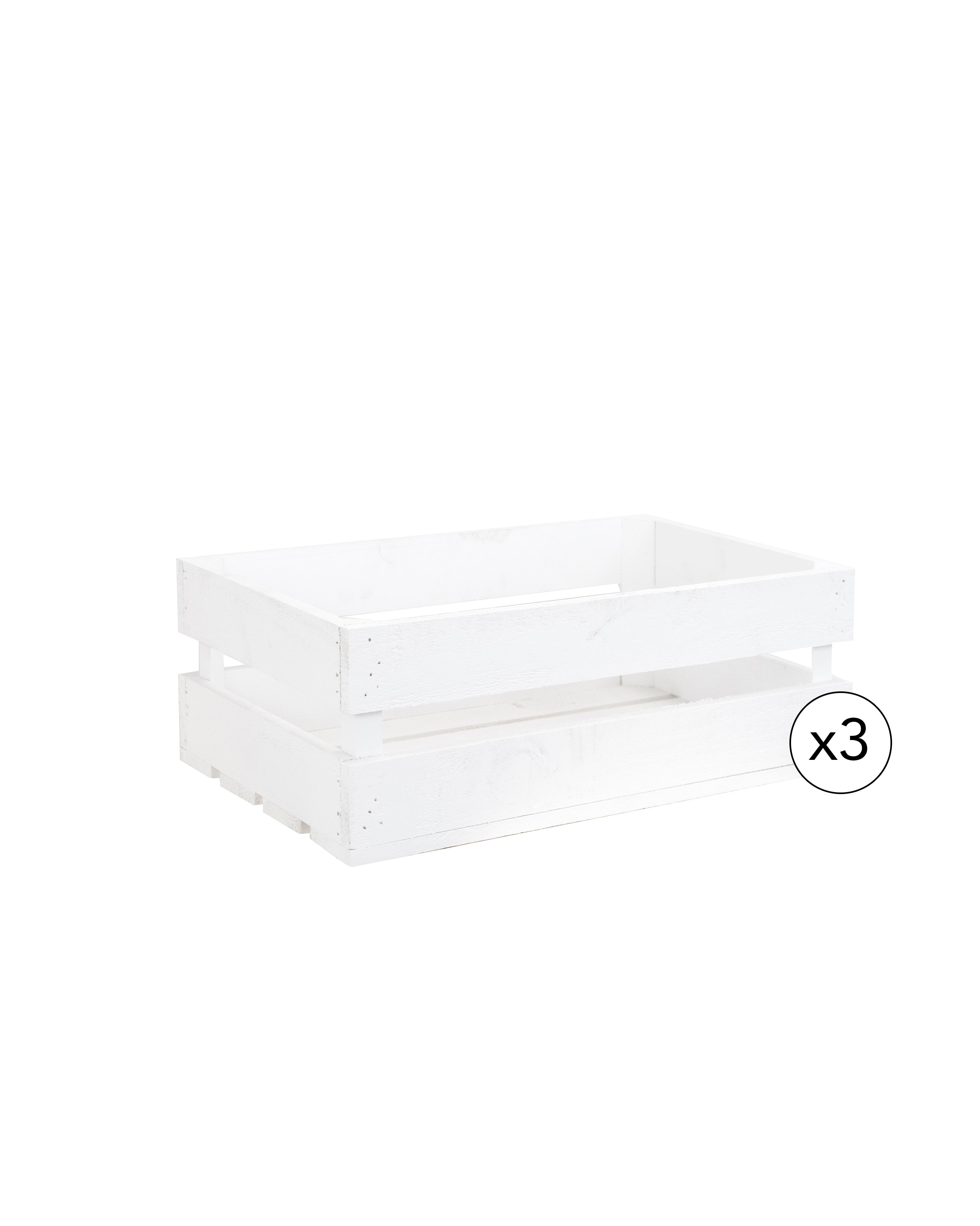 Box - pack de 3 cajas de madera maciza en tono blanco de 49x30,5x17,5cm - decowood