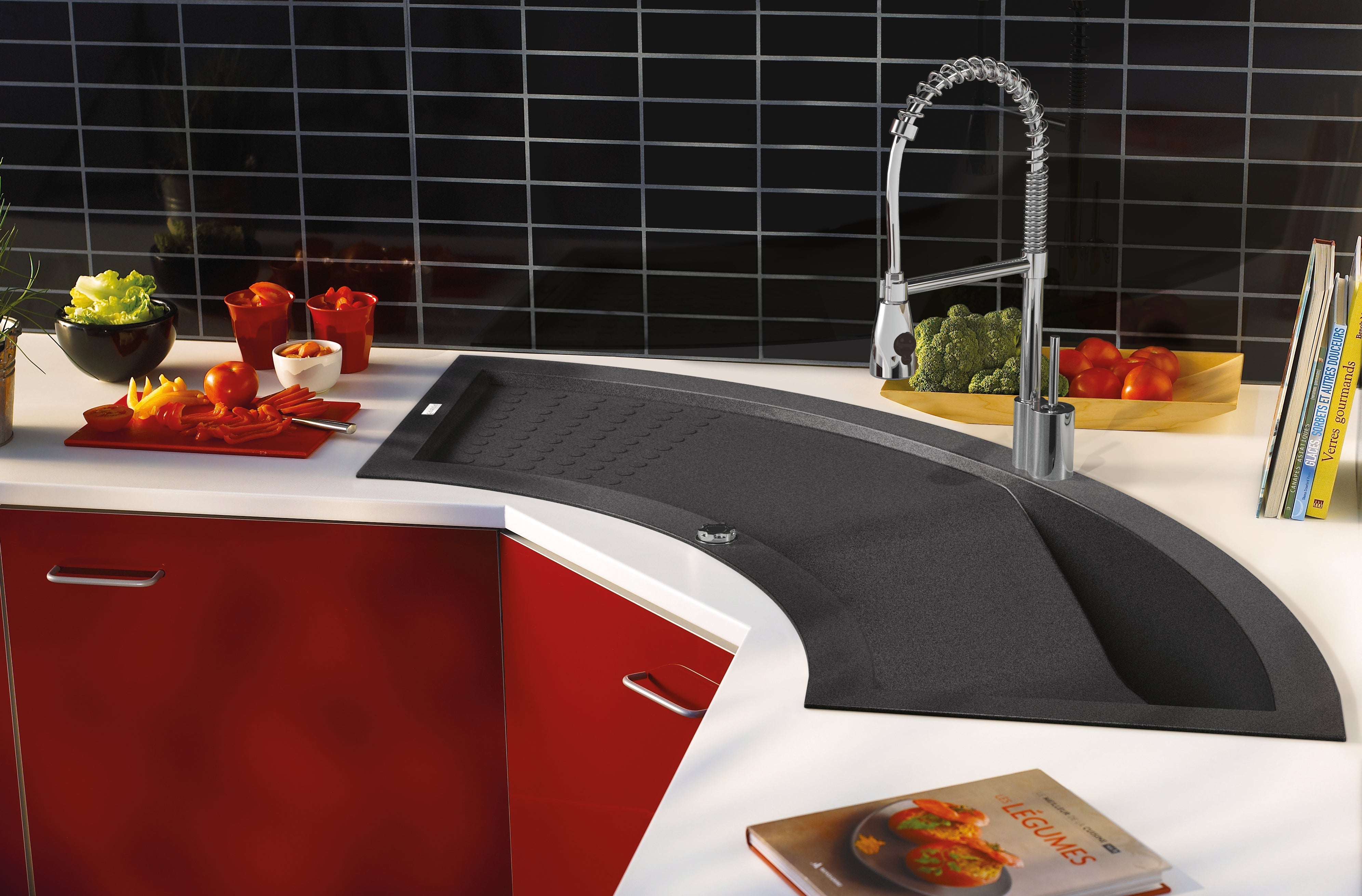 Évier cuisine d'angle 1 bac TWIST CAREA en Minéral 155 x 50 cm Blanc - 7