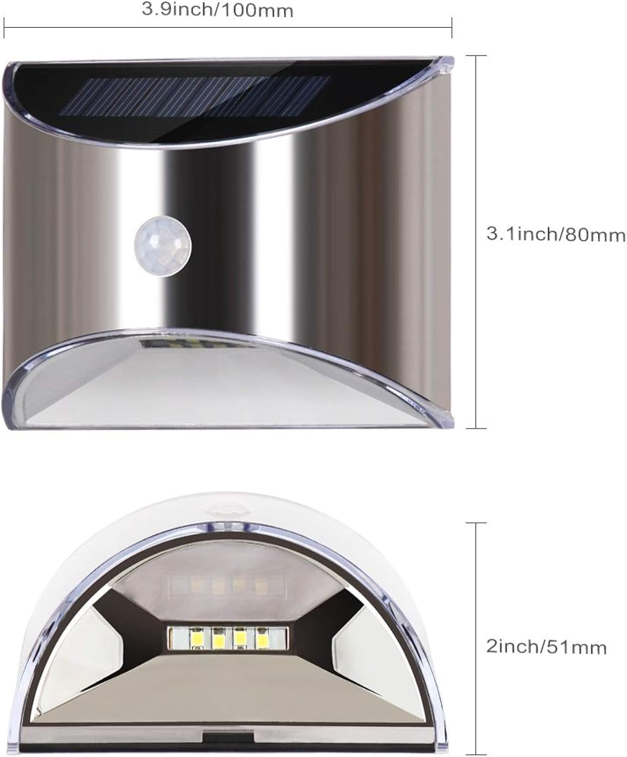 Solarna lampa ścienna LED do ogrodu, patio, ścieżki, ogrodzenia, schodów, wodoodporna, ze stali nierdzewnej, oświetlenie zewnętrzne - 5