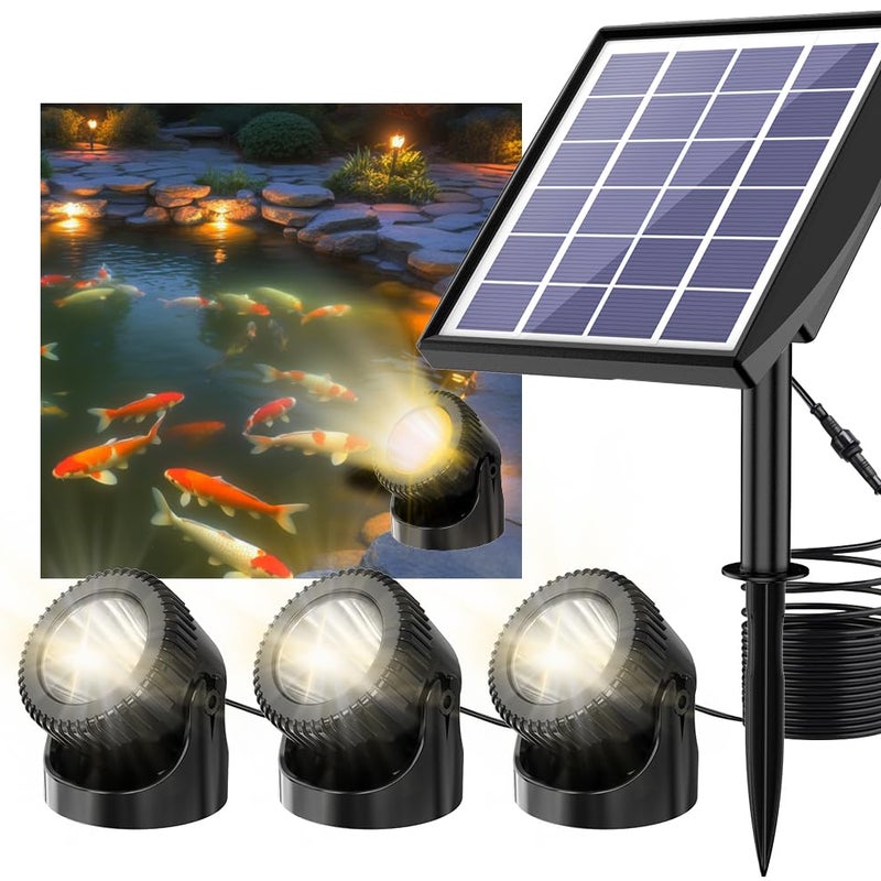 Solarna lampa do oczka wodnego w ciepłe białe światło wodoodporny reflektor LED do oczka wodnego ogrodu tarasu fontanny basenu kaskady światła