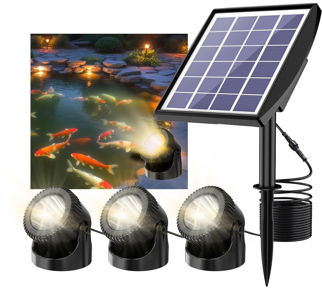 Solarna lampa do oczka wodnego w ciepłe białe światło wodoodporny reflektor LED do oczka wodnego ogrodu tarasu fontanny basenu kaskady światła