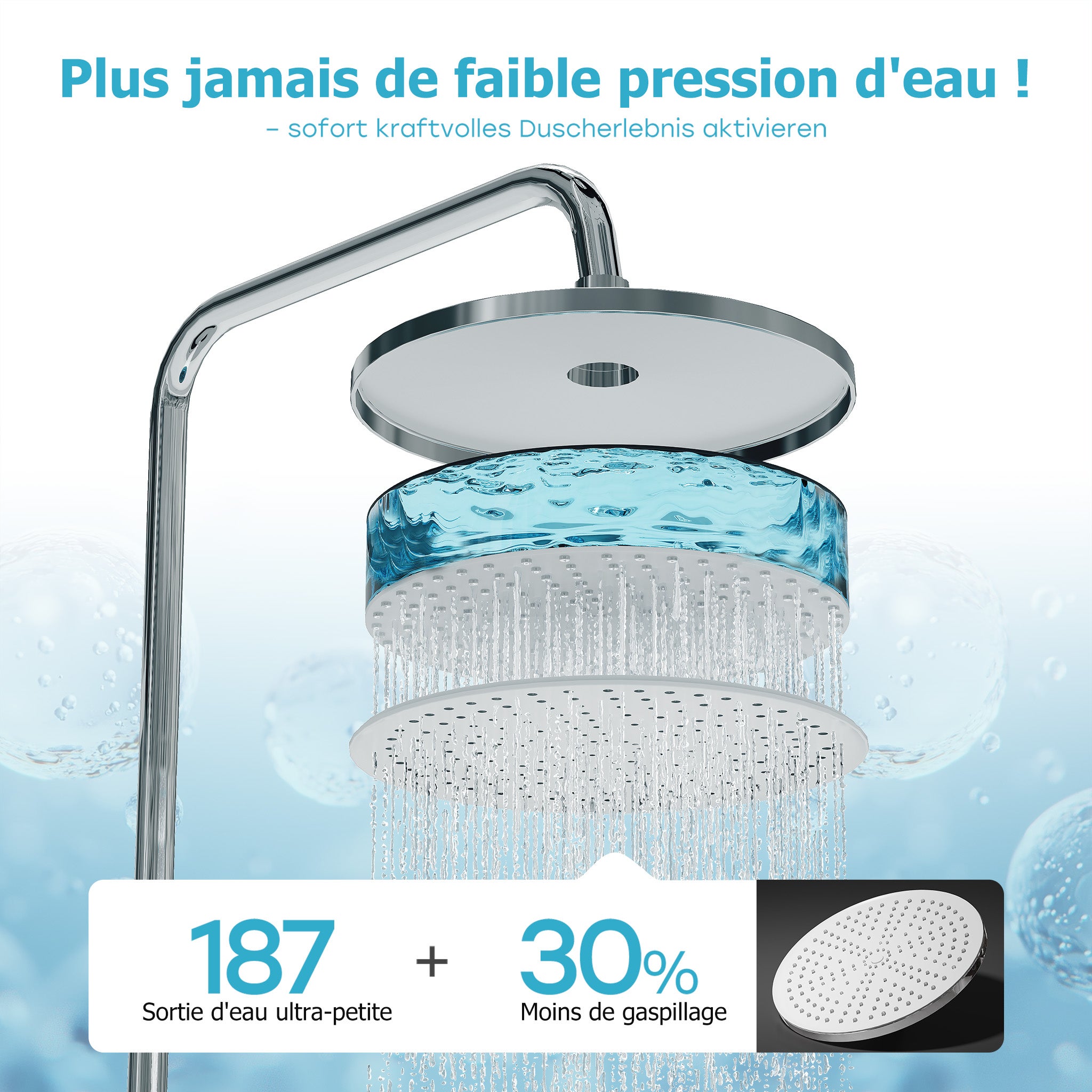 sistema de ducha de lluvia, cabezal de ducha de 25 cm, 5 modos de chorro, kit de ducha de lluvia cromado, núcleo de válvula de latón, altura ajustable - 5