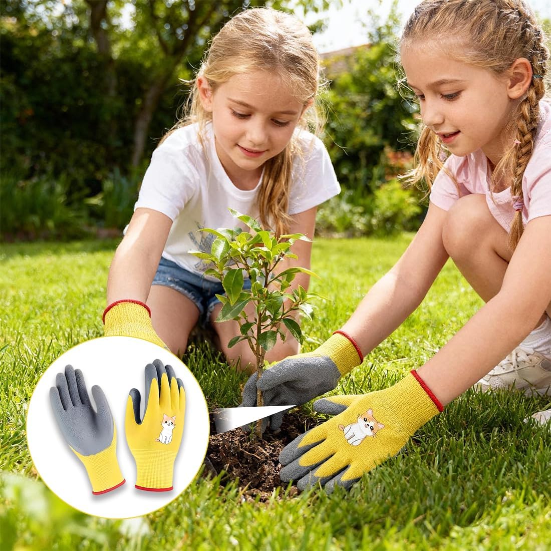 Gant Jardinage Enfant, 1 Paires de Gants de Travail, Paume en Caoutchouc Une Résistance à L'eau et à La Saleté, Pour Travaux Ménagers Quotidiens, Pein - 4