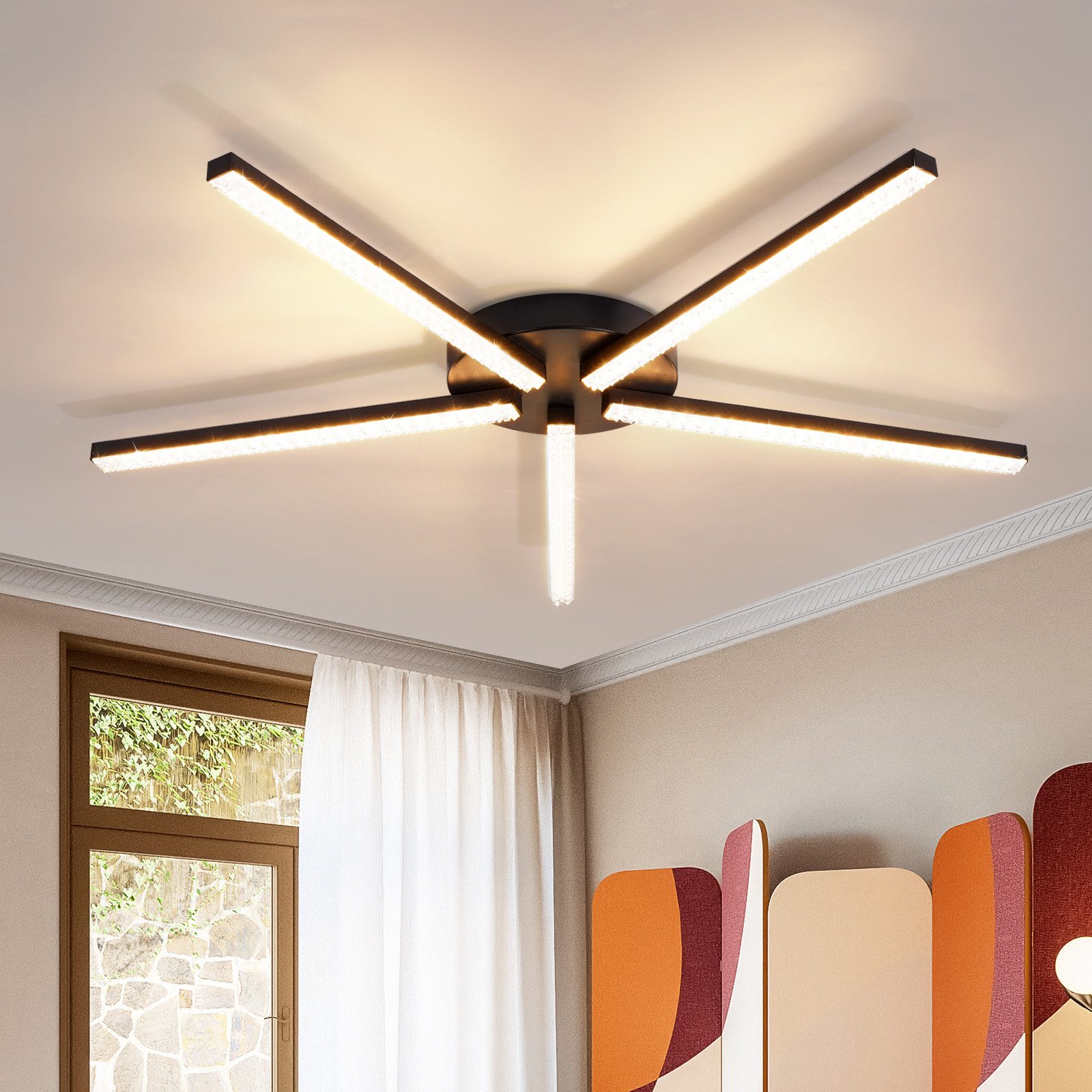 NETTLIFE Lampa sufitowa LED 25" 24W Nowoczesna czarna 5 żarówek Projekt korytarza Ciepła biel Kryształ Sypialnia do kuchni