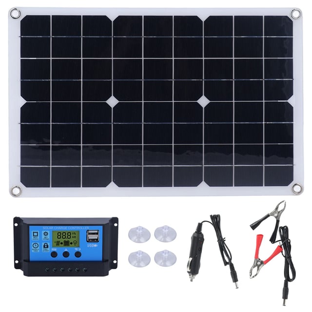 Panneau de charge de batterie solaire monocristallin 50 W Kit d'alimentation portable Contrôleur Panneau solaire pour utilisation en camping