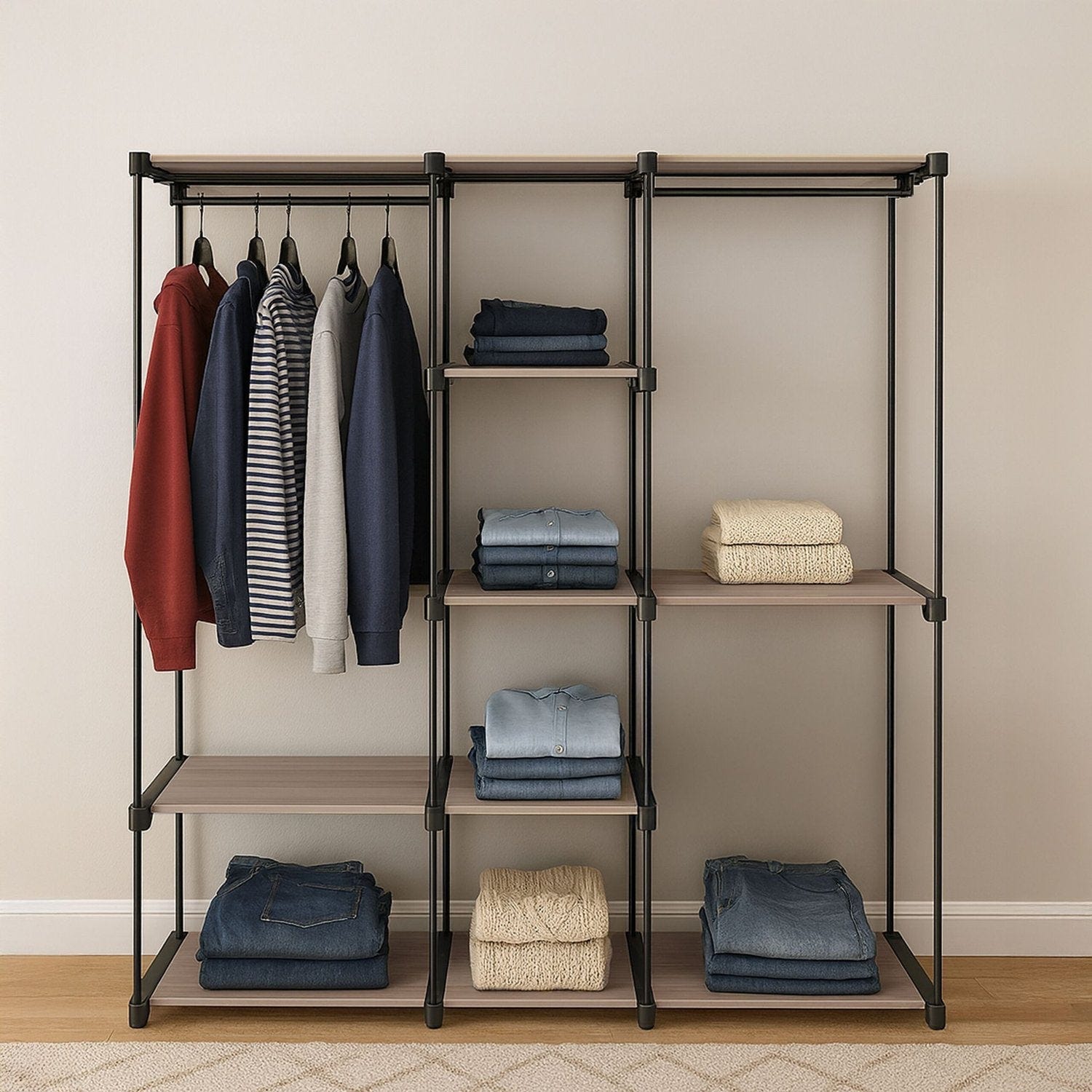 Armoire Non-tissée - Organisateur Vêtements - Gris - 105x45x170cm - Acier Renforcé - Pliable - Maison Armoire Non-tissée - Organisateur Vêtements - Gris - 105x45x170cm - Acier Renforcé - Pliable - Maison