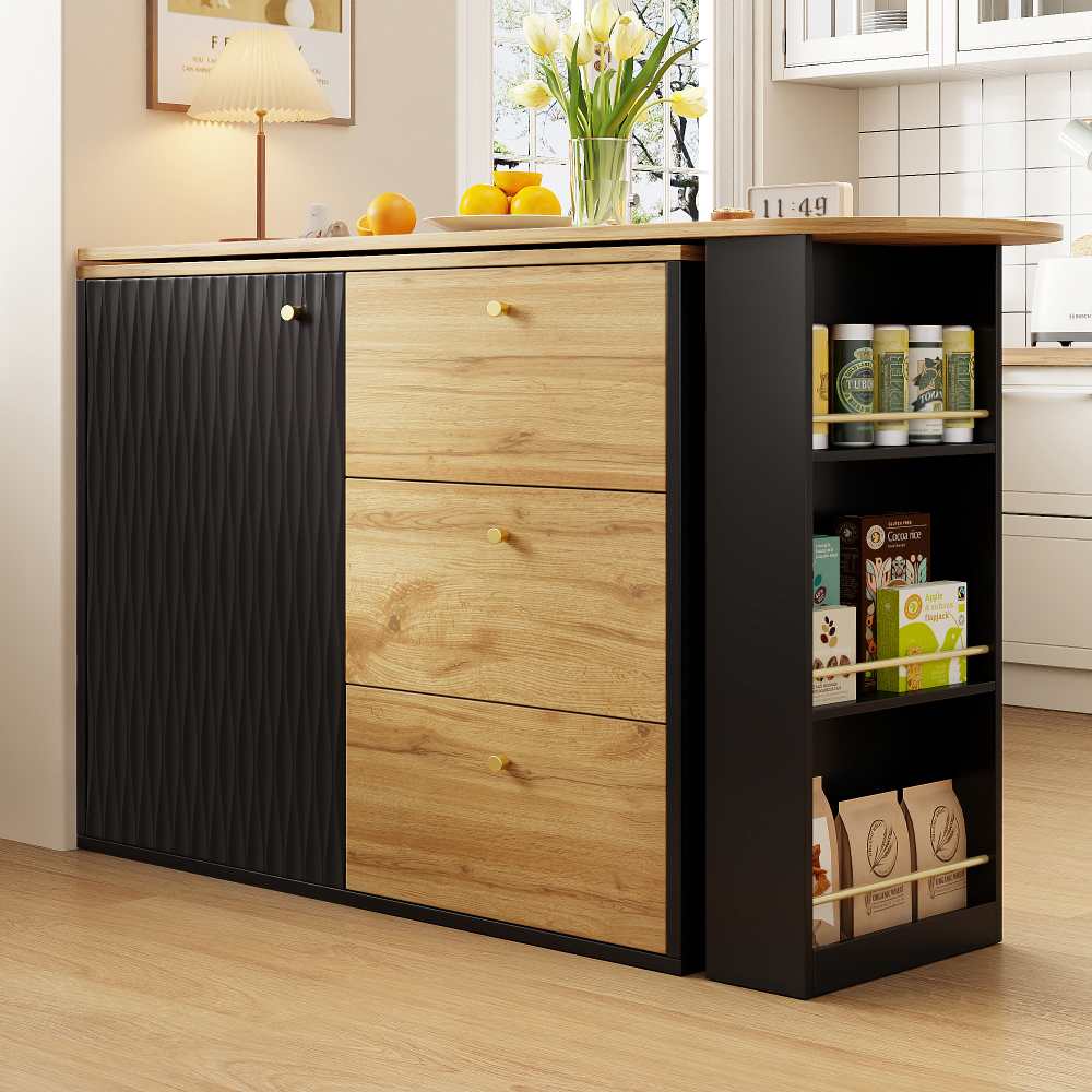 Table de Bar Extensible 360° avec Rangement, Plateau Pivotant, Étagères ...