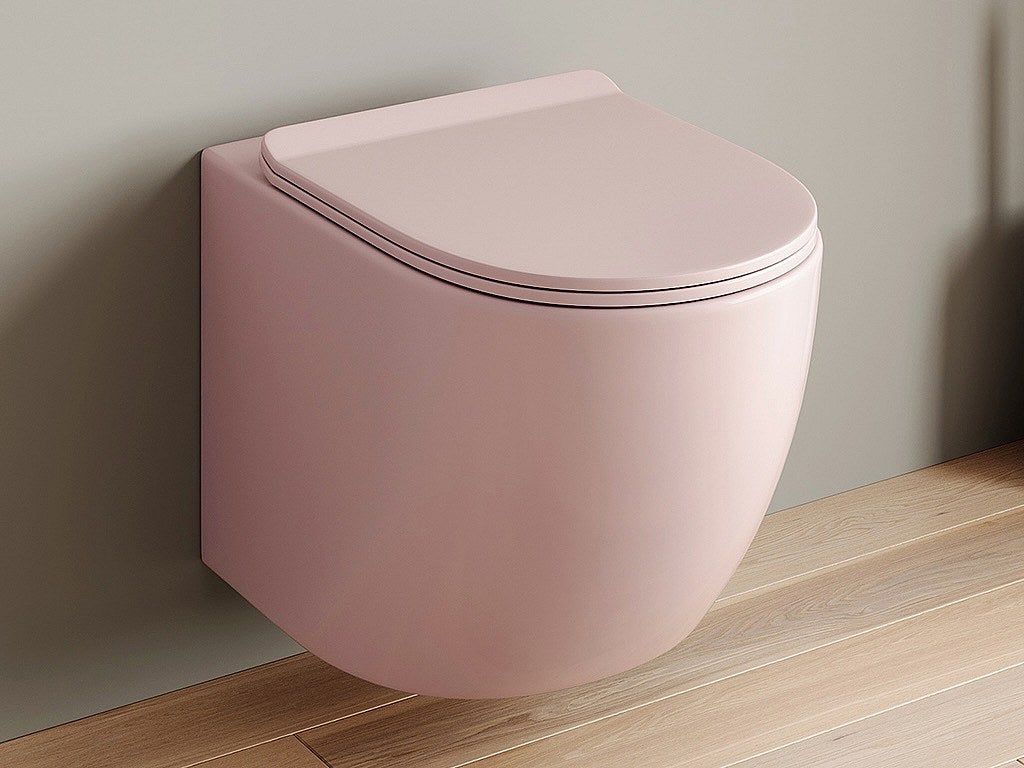 Miska WC podwieszana z różowej matowej ceramiki bez kołnierza - JAVOINE