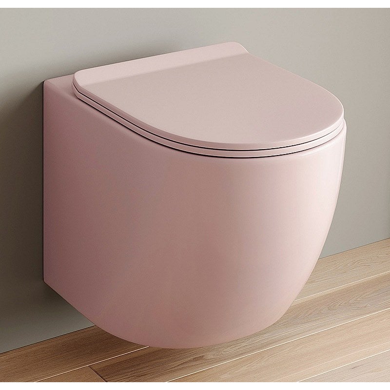 Miska WC podwieszana z różowej matowej ceramiki bez kołnierza - JAVOINE