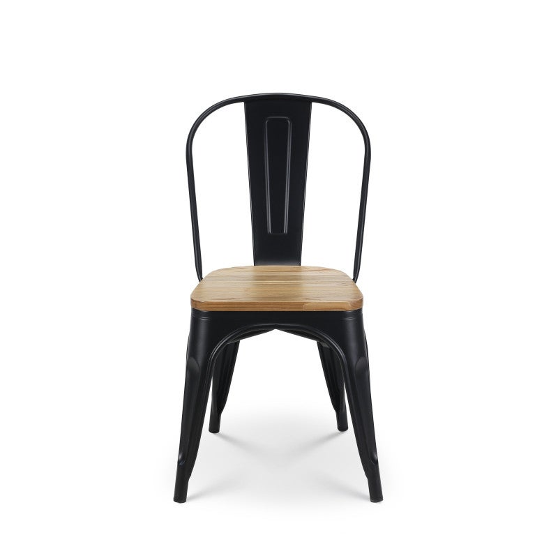 Set tavolo e sedie in stile industriale, metallo nero opaco e legno naturale, 120x80 cm - Design Factory - 7