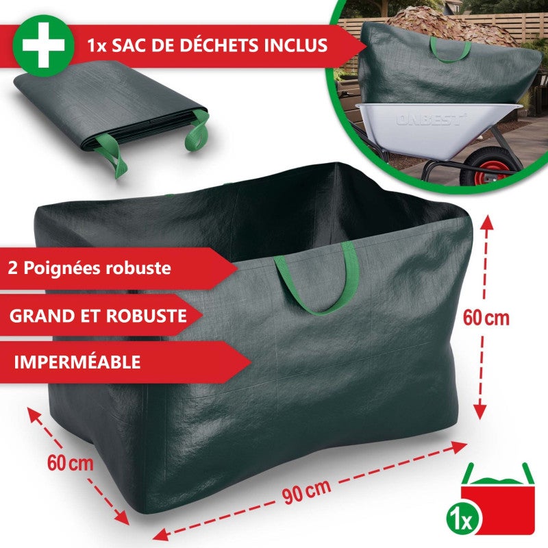 Brouette en acier galvanisé charge 250kg avec roues pneumatiques inclus sac pour déchets - 5