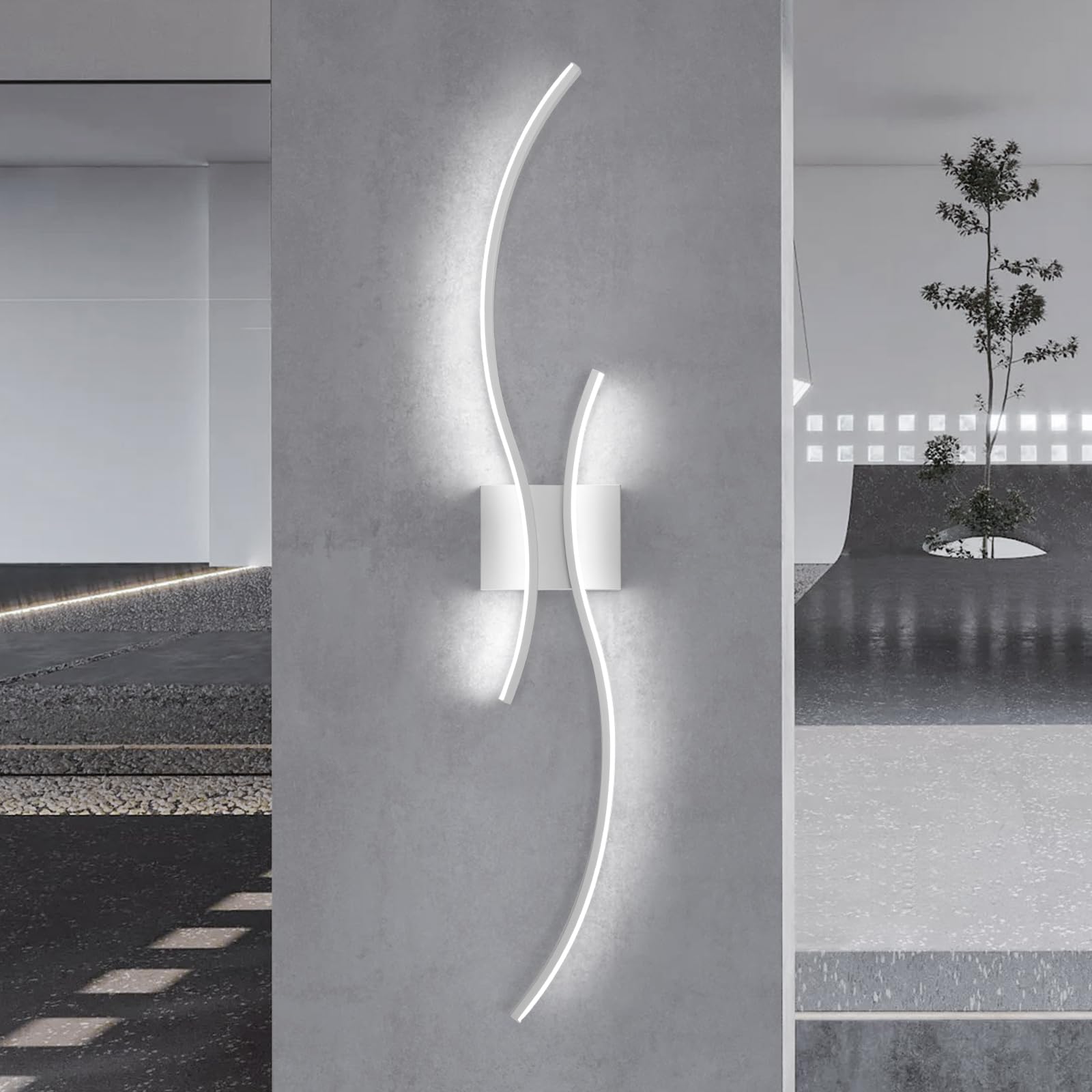 Aluminiowy kinkiet, lampka nocna do wnętrz, światło białe 6500K, 60*15CM, odpowiedni do salonu i sypialni (biały)