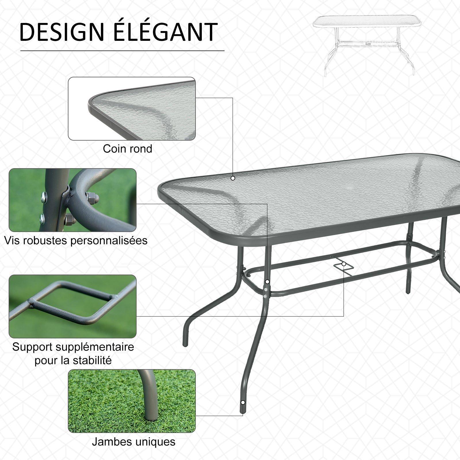 Table de jardin extensible rectangulaire en Métal Gris - 5