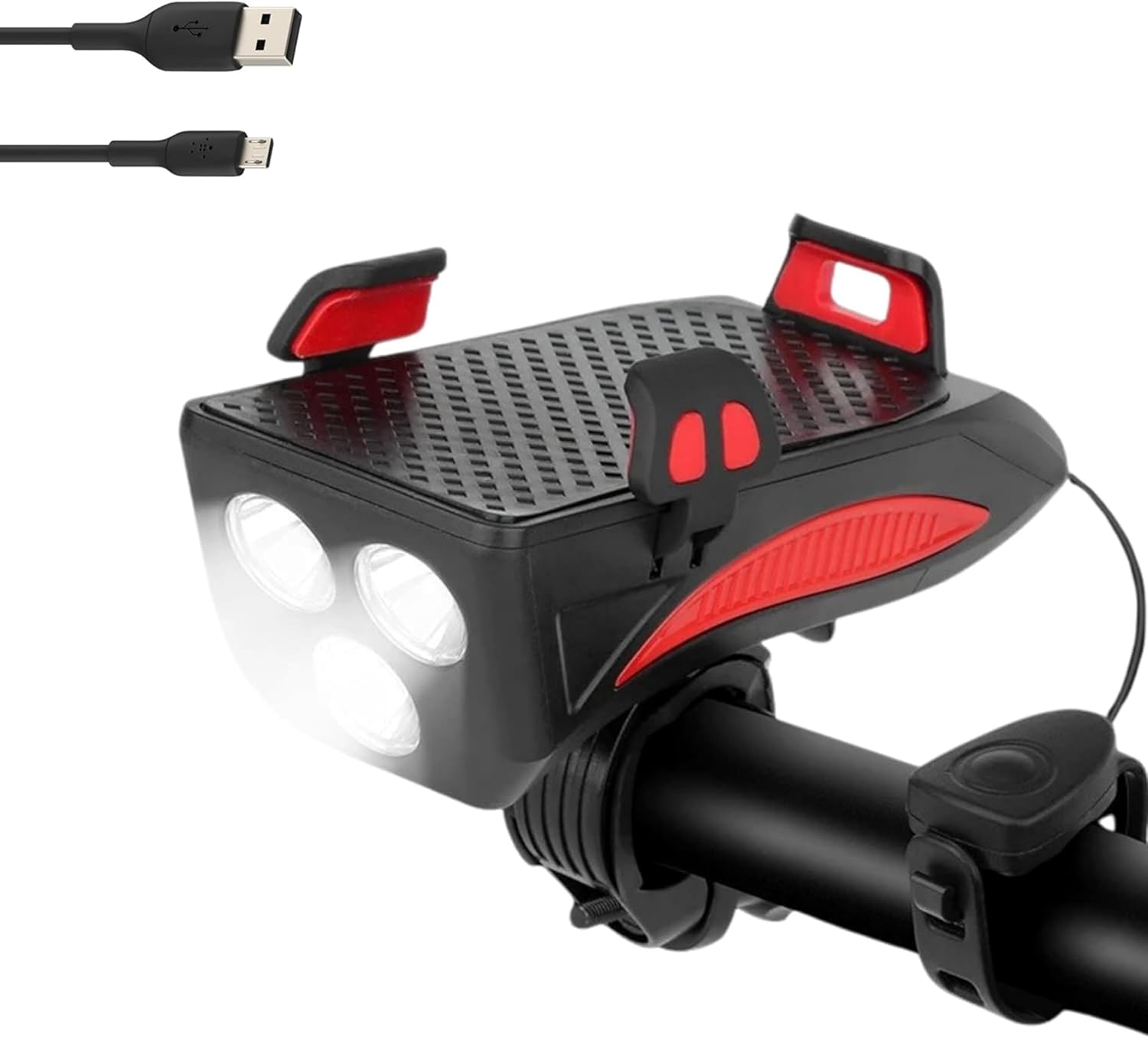 Światło rowerowe, hulajnoga LED, ładowane przez USB z klaksonem, uchwytem i ładowarką do smartfona, mocne oświetlenie 400 lumenów, bateria 4000 mAh