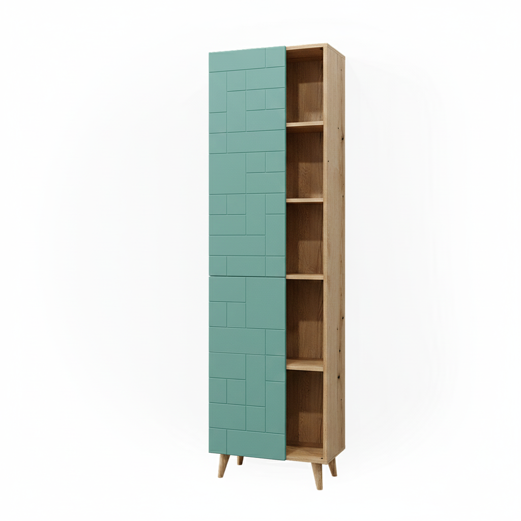 Vicco Szafka łazienkowa Rudi, Miętowa zieleń, 56 x 193 cm z drzwiami i otwartymi przedziałami