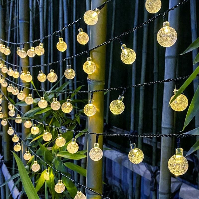 Guirlande lumineuse solaire d'extérieur, 7M, 50 LED, blanc chaud, 8 Modes, adaptée au jardin, à noël et au mariage - 8