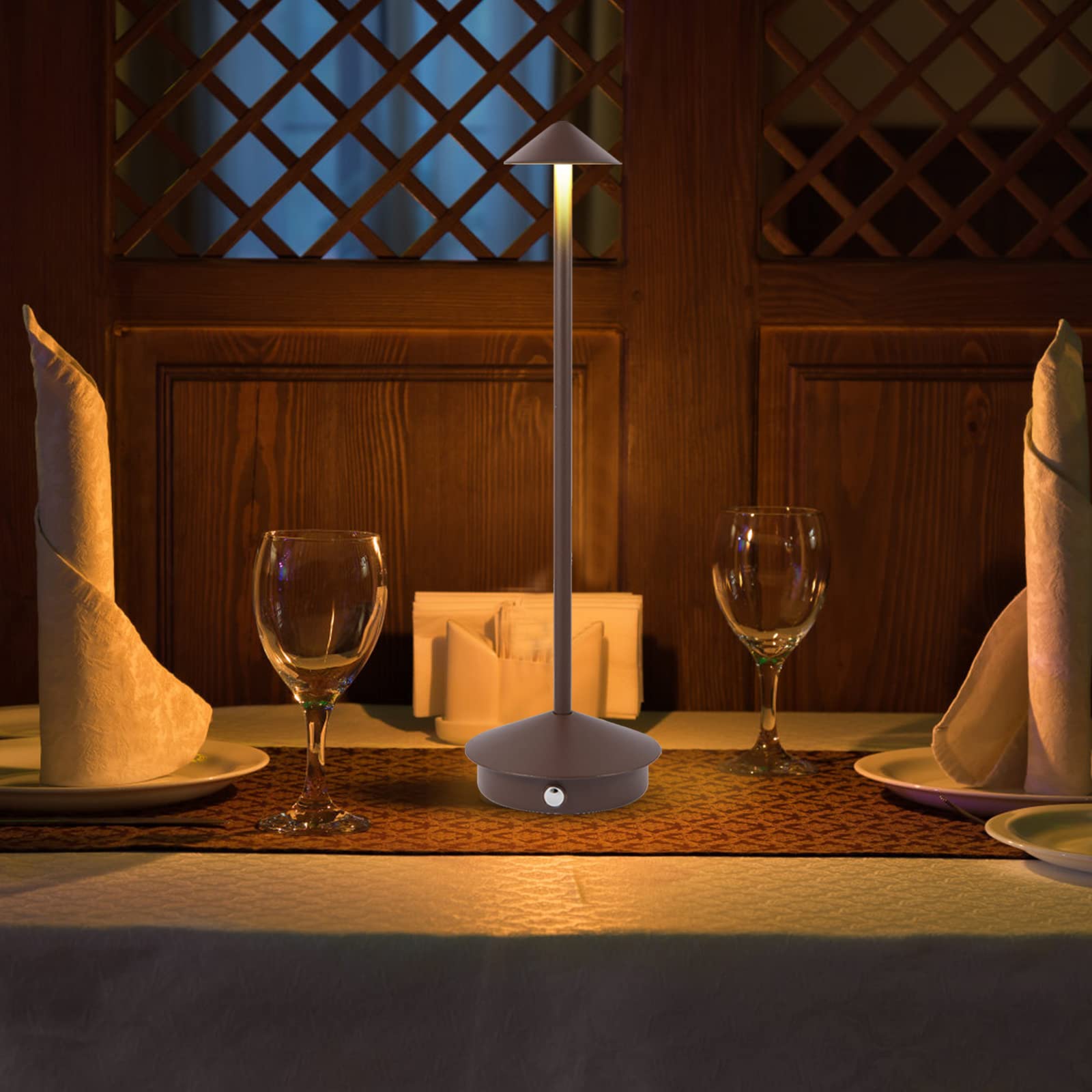 Lot de 2 petites lampes de table sans fil rechargeables portables, intensité variable 3 températures de couleur, parfaites pour les salons, marron - 5