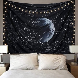 Tapisserie Murale Extra Large Night City Galaxie Noir - Décoration Chambre Tissu Art