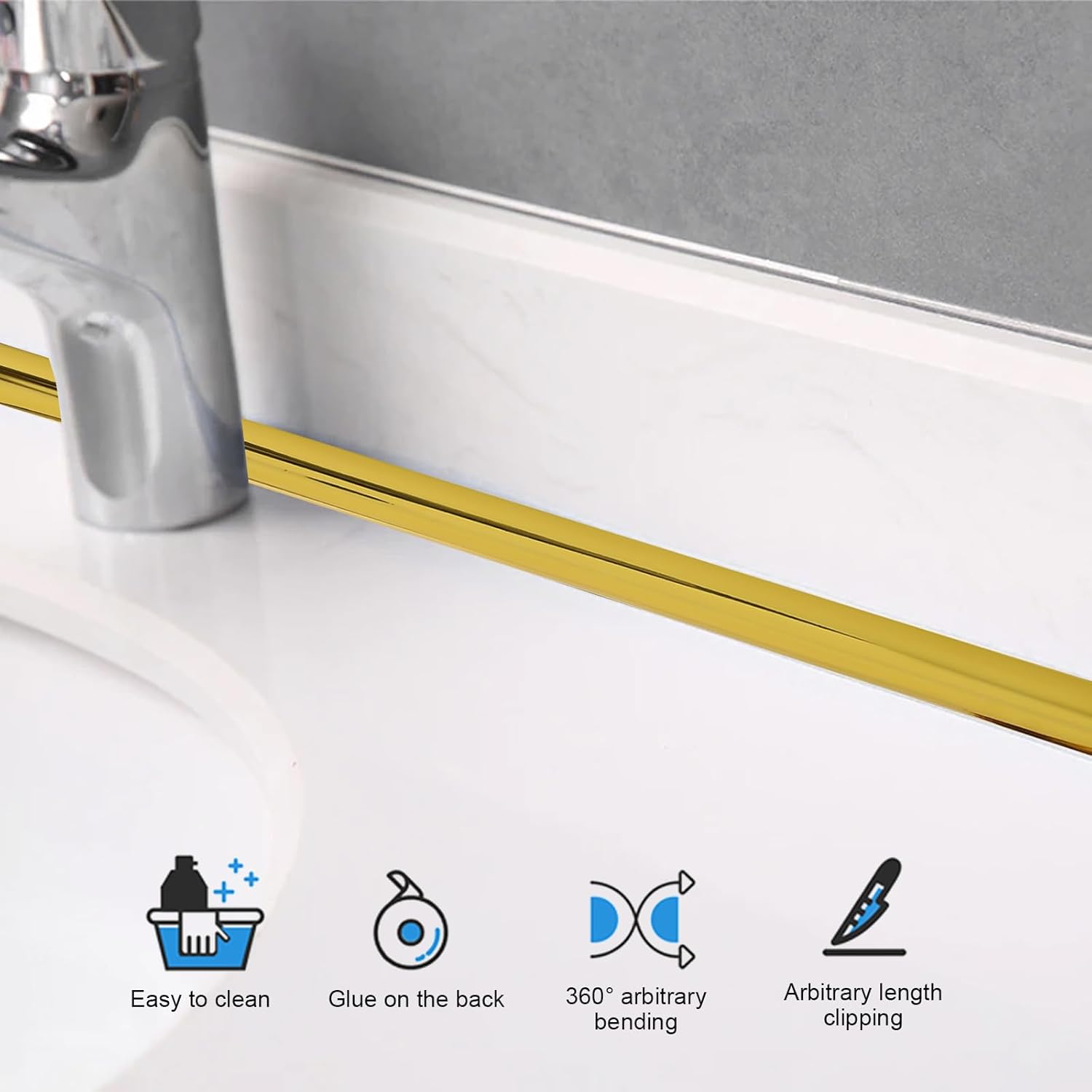 (doré)Moulures décoratives autocollantes en PVC - 10 m - Autocollantes - Bordure de plafond - Carrelage et décoration d'angle - Peler et coller - 5