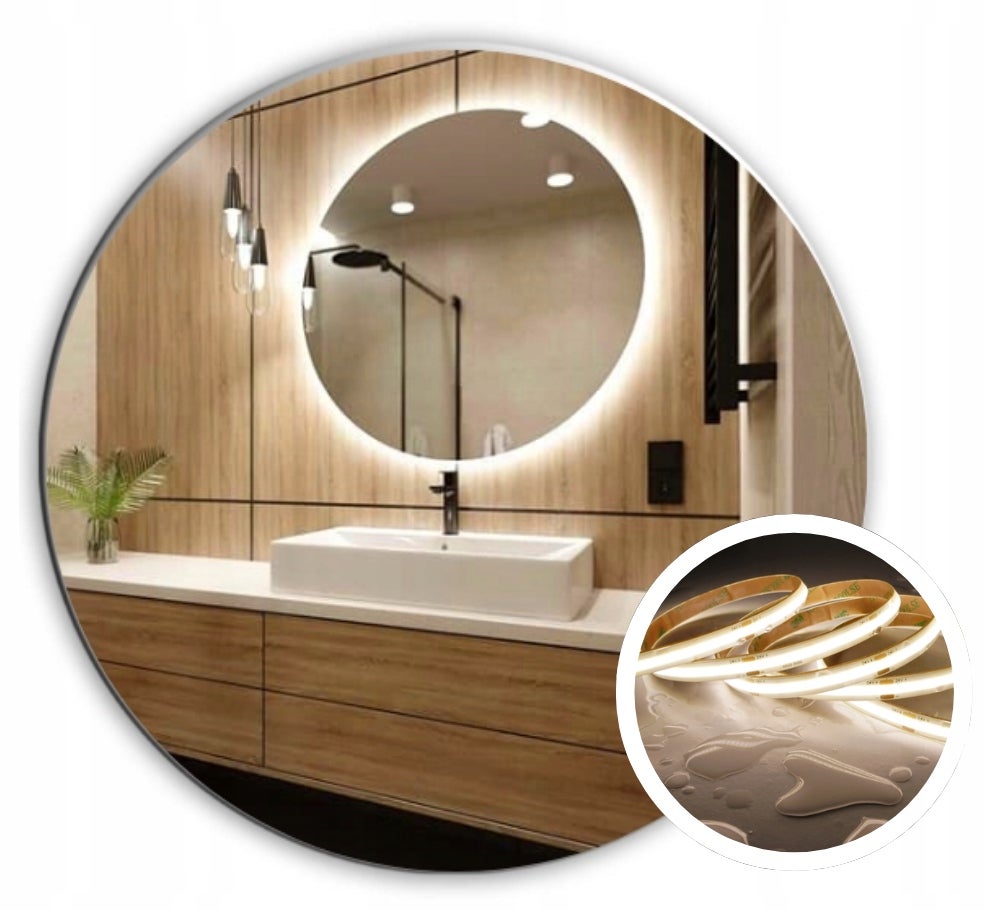 Lustro Led 115 cm Okrągłe Podświetlane Łazienkowe + Wodoodporne Ledy COB