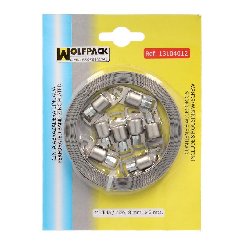 Cinta Abrazadera cortar Zincada 8 mm. x 3 m. con 8 tornillos Abrazadera Metalica de Tornillo, Abrazadera Sin Fin - 2