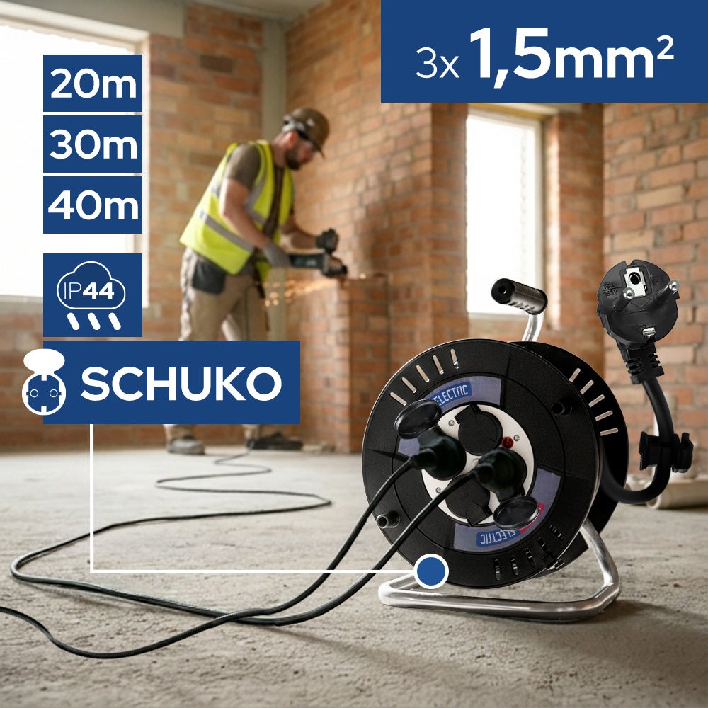 Przedłużacz bębnowy 4-gniazdowy SCHUKO IP44 czarny 3×1,5 mm² 30 m HOROZ - 2